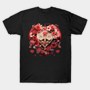 Valentine day Heart couple Love with red flowers T-Shirt